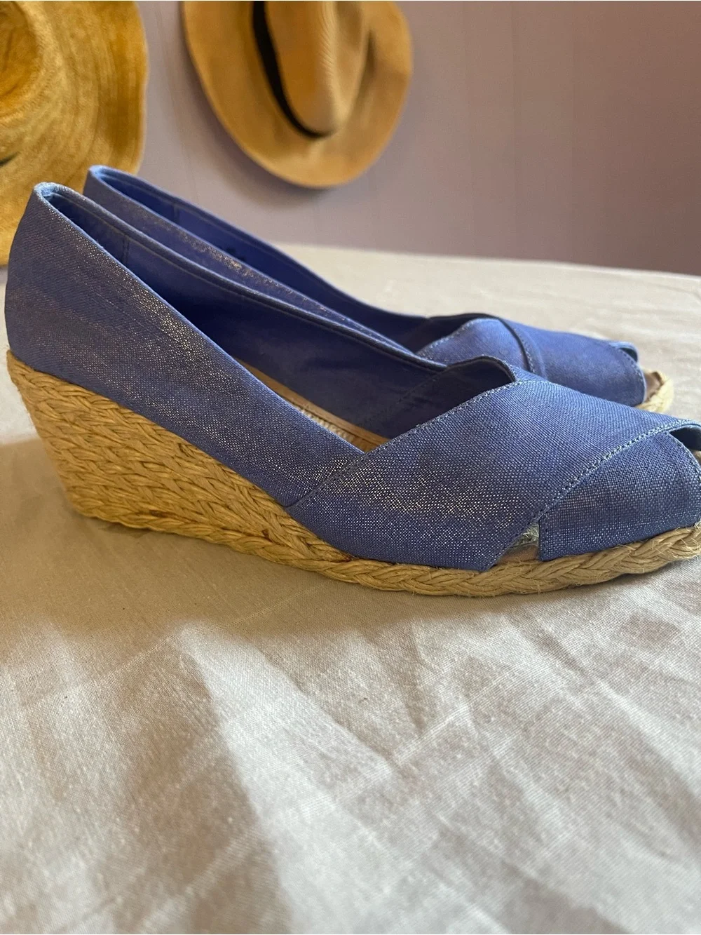Lauren Ralph Lauren Blue Canvas Espadrille Wedge Peep-Toe